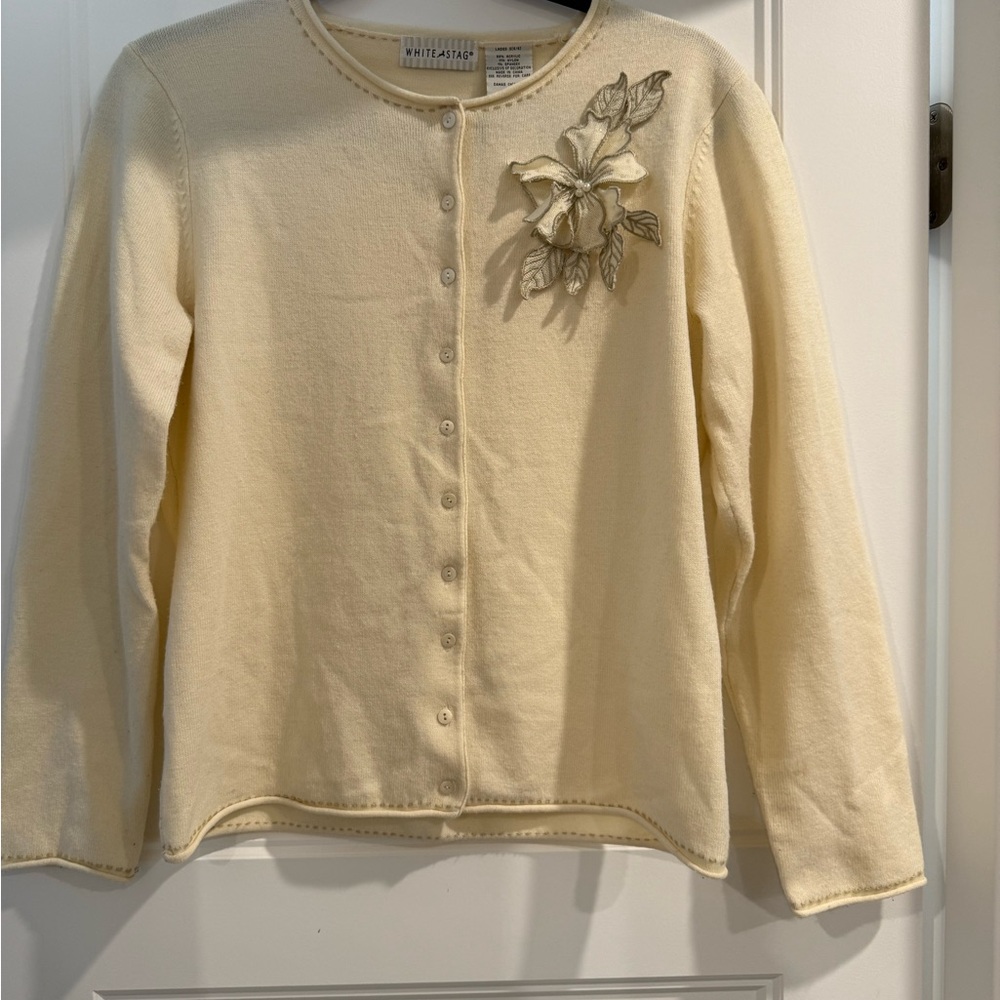 White Stag Cream Cardigan with Floral Embellishment